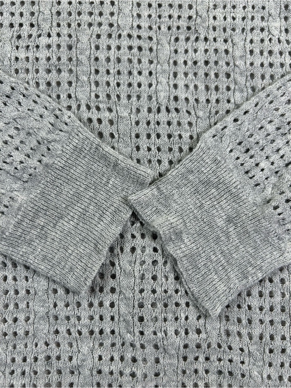 REBECCA TAYLOR Gray Open Knit Pointelle Sweater Sz L Quiet Luxury - Picture 5 of 11